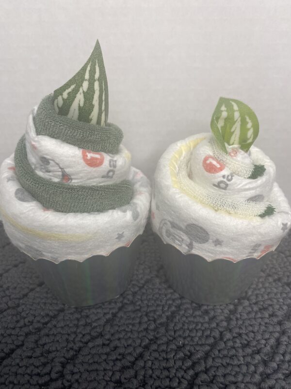 Two napkin cupcakes on display